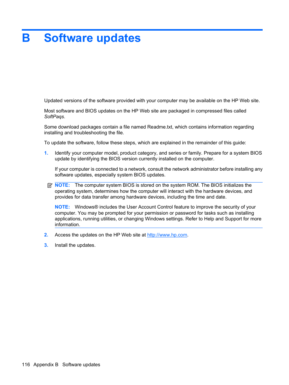 Software updates, Appendix b software updates, Bsoftware updates | HP Compaq Presario CQ35-337TX Notebook PC User Manual | Page 126 / 135
