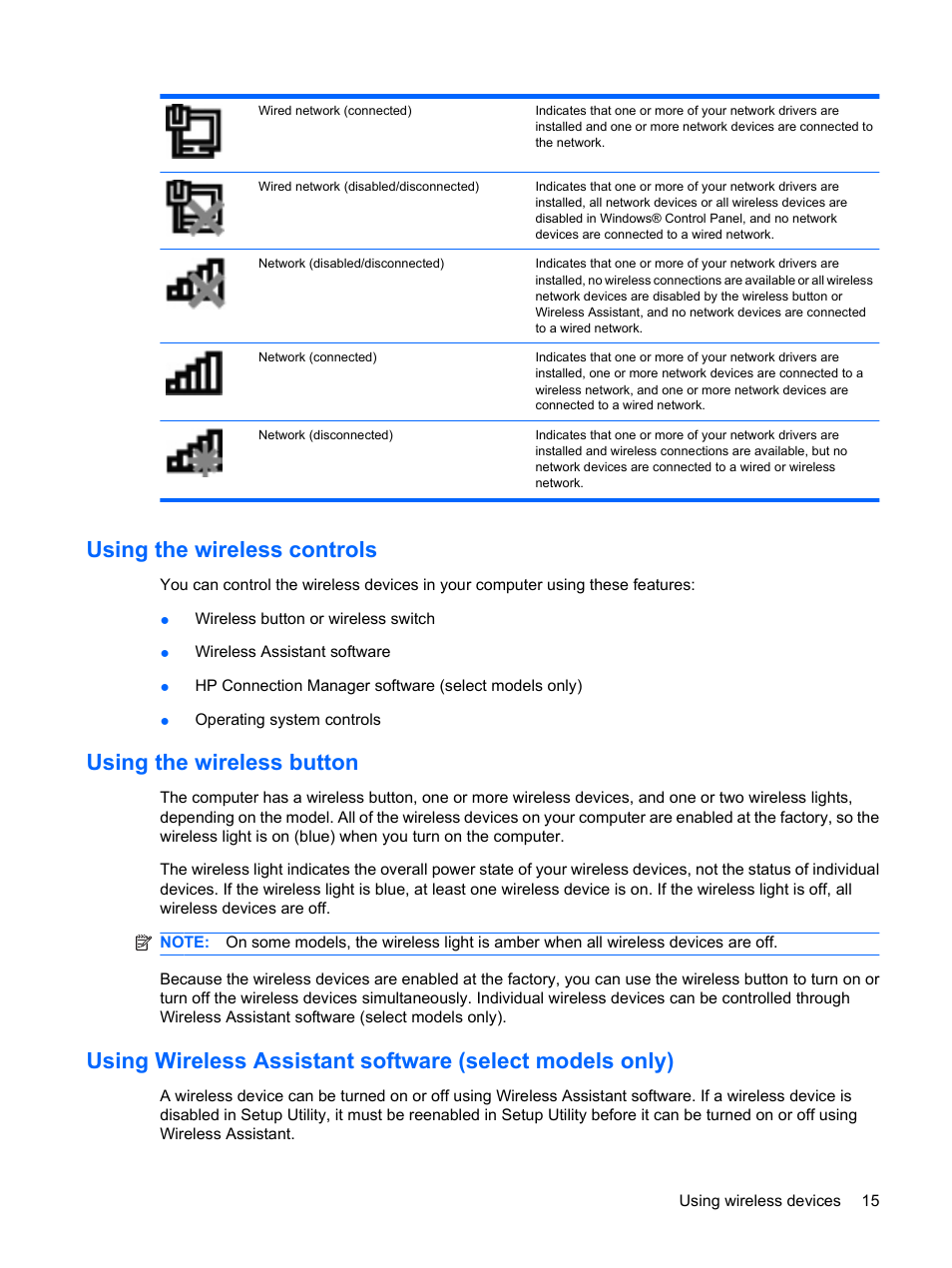 Using the wireless controls, Using the wireless button | HP Compaq Presario CQ35-337TX Notebook PC User Manual | Page 25 / 135