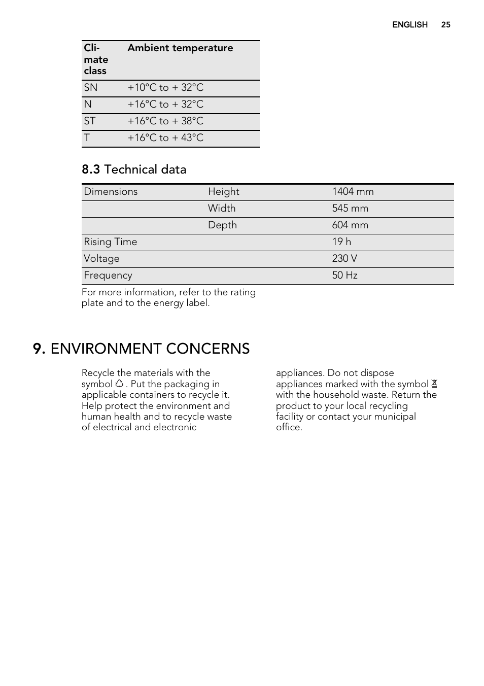 Environment concerns, 3 technical data | AEG S72300DSW1 User Manual | Page 25 / 80