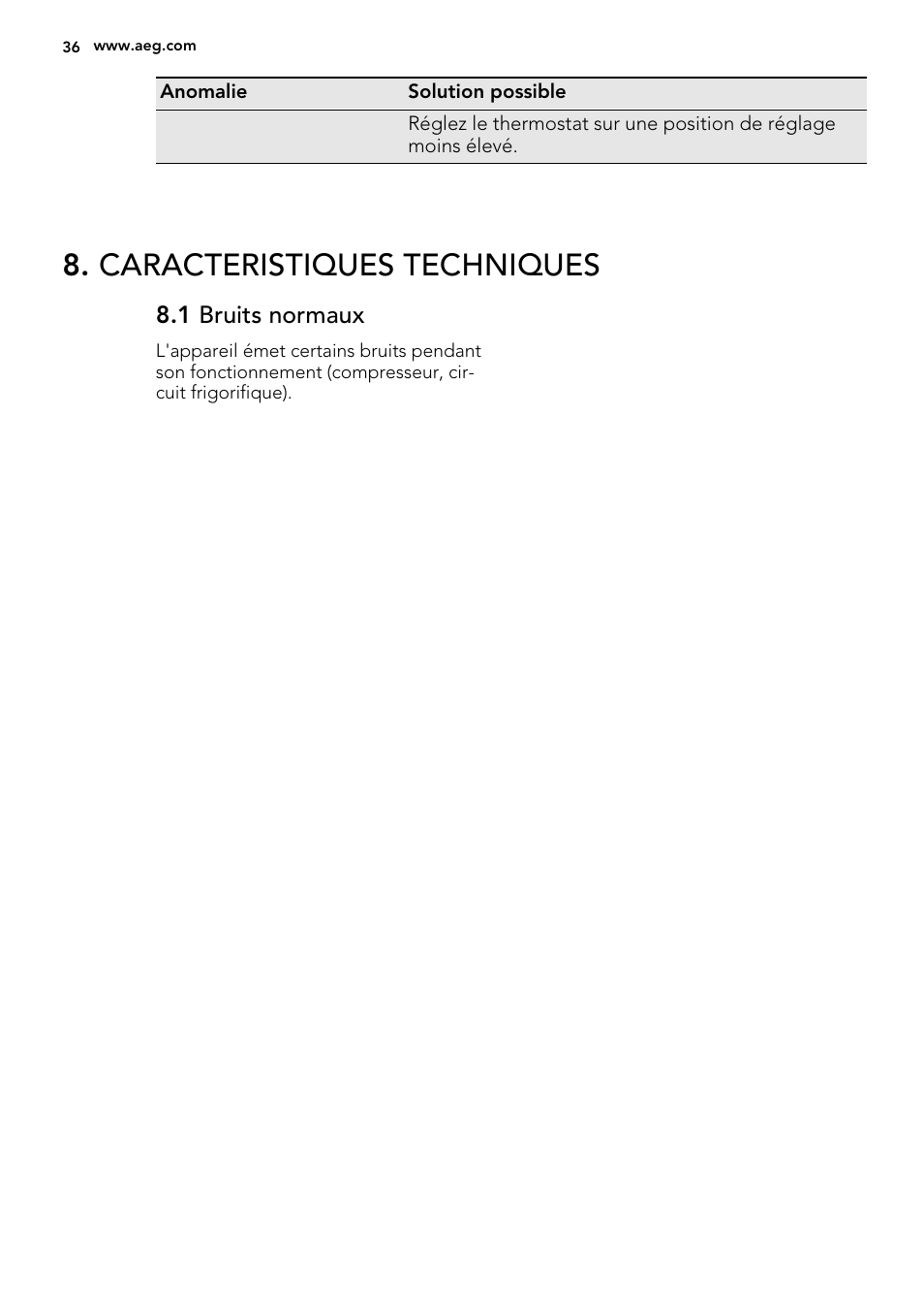 Caracteristiques techniques | AEG S72300DSW1 User Manual | Page 36 / 80