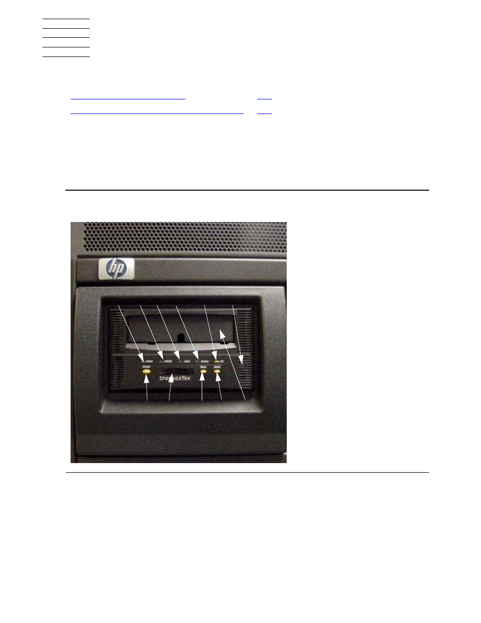 A troubleshooting, Tape drive troubleshooting, Power and service indicators | A. troubleshooting, Figure a-1, Front panel of tape drive, Rnate, Appendix a, Troubleshooting, List | HP Integrity NonStop H-Series User Manual | Page 55 / 86