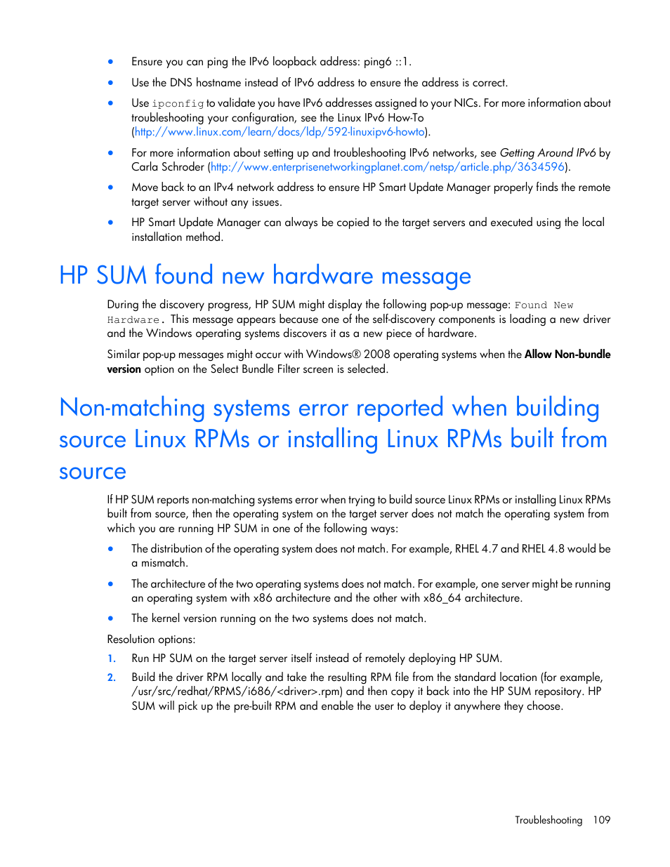 Hp sum found new hardware message | HP Integrity rx2800 i2 Server User Manual | Page 109 / 124