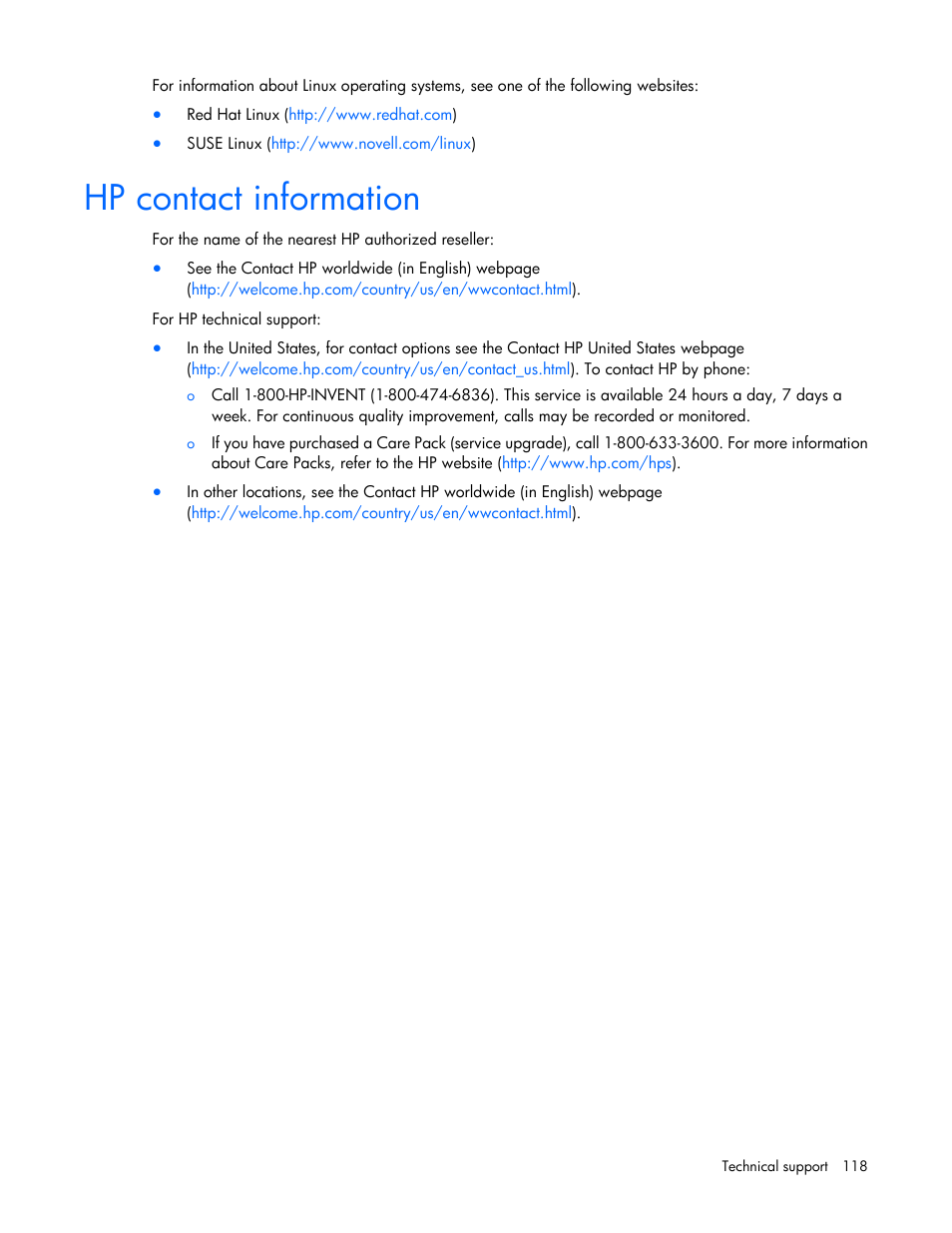 Hp contact information | HP Integrity rx2800 i2 Server User Manual | Page 118 / 124