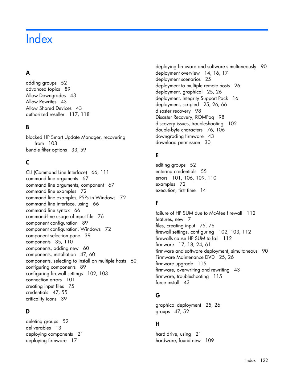 Index | HP Integrity rx2800 i2 Server User Manual | Page 122 / 124