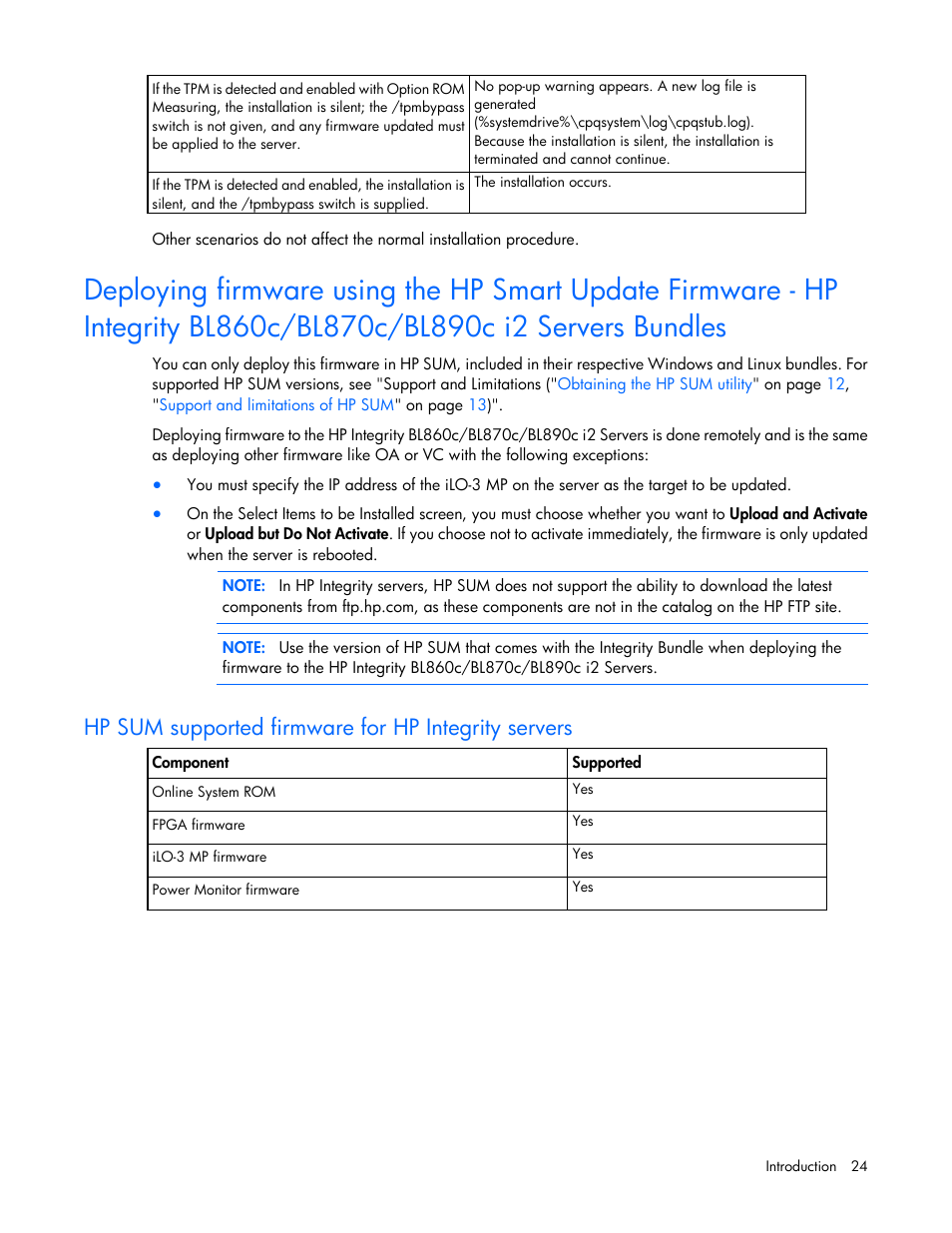 Hp sum supported firmware for hp integrity servers | HP Integrity rx2800 i2 Server User Manual | Page 24 / 124