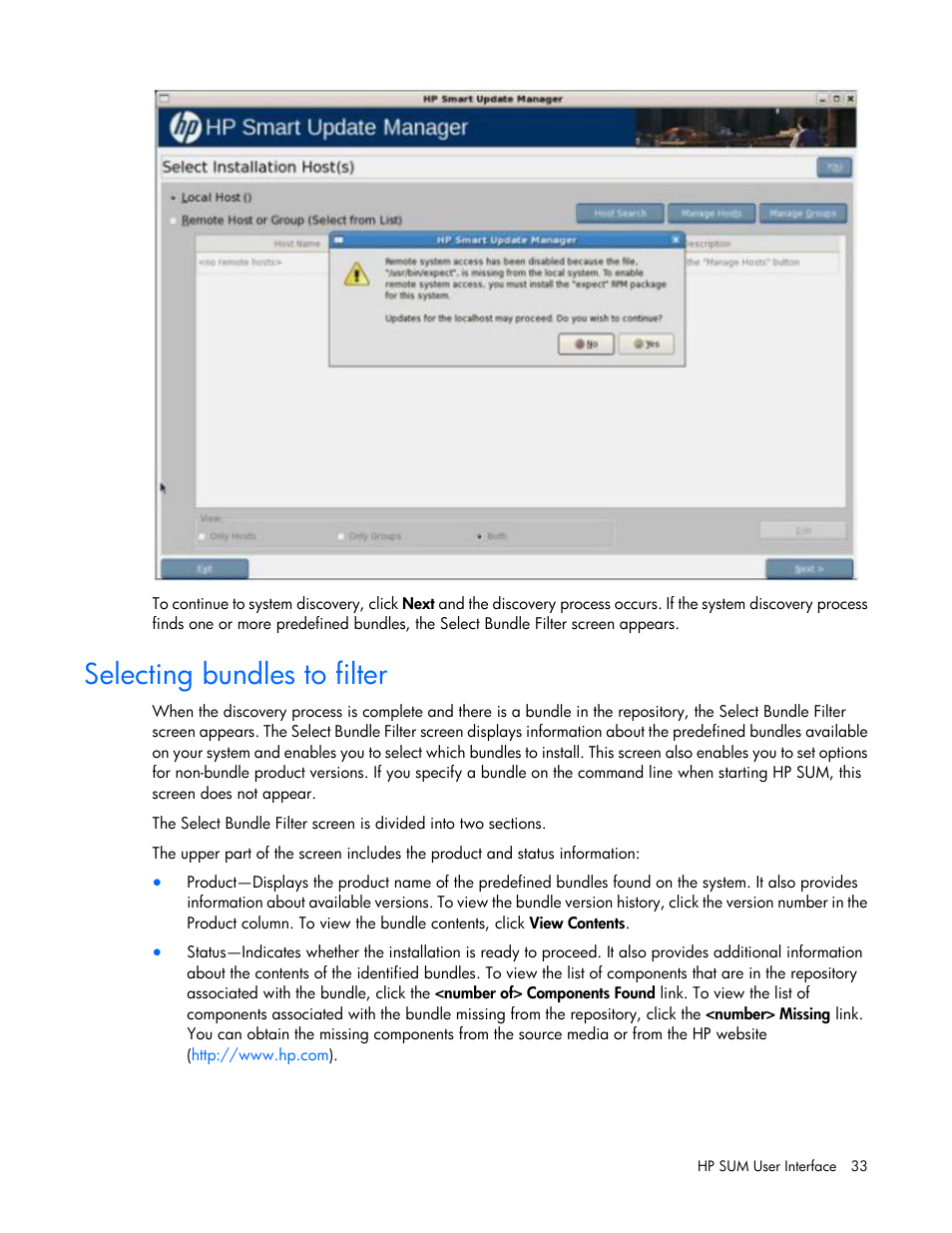 Selecting bundles to filter | HP Integrity rx2800 i2 Server User Manual | Page 33 / 124