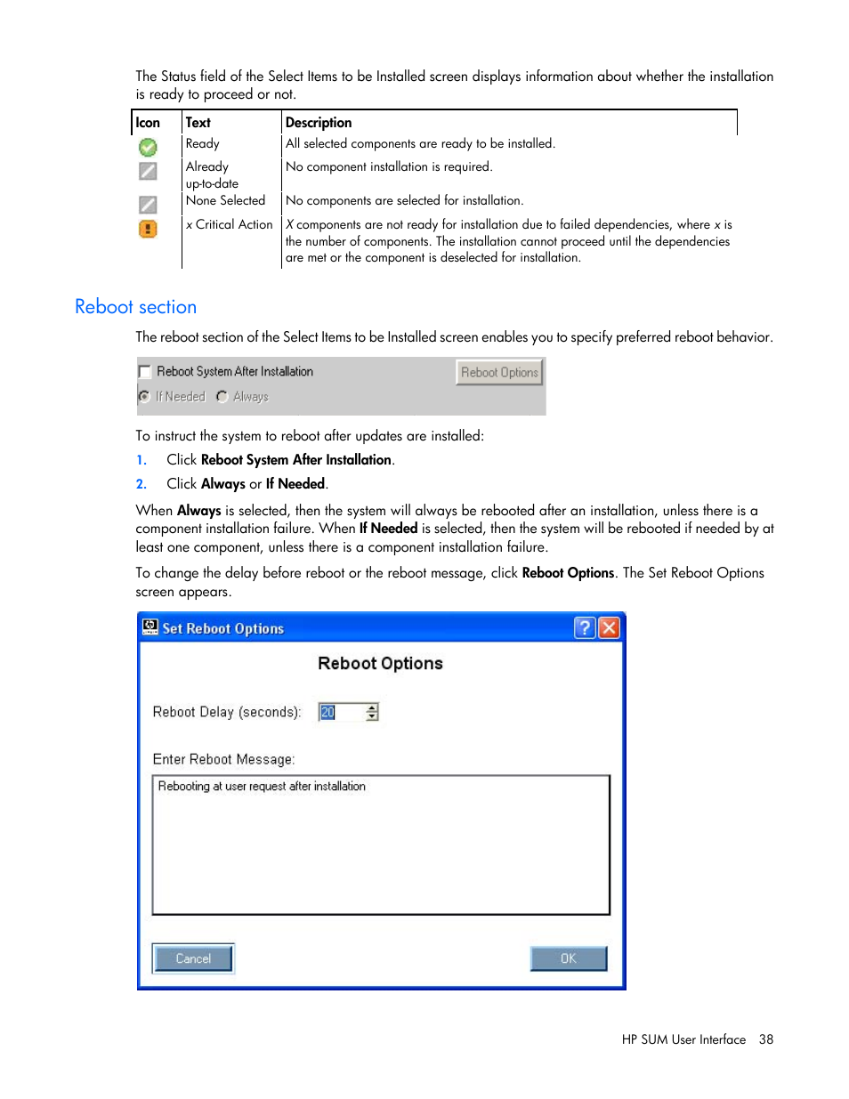 Reboot section | HP Integrity rx2800 i2 Server User Manual | Page 38 / 124