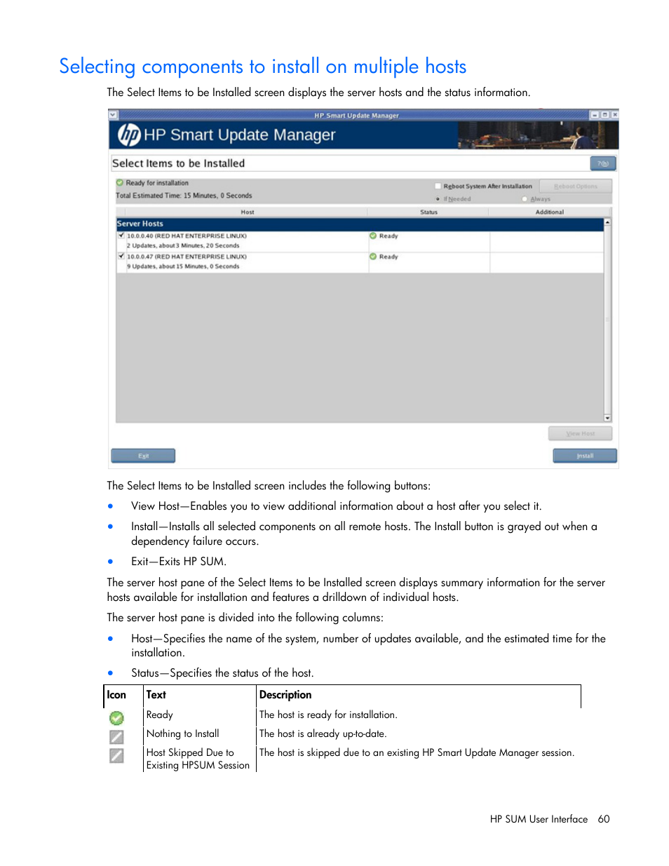 Selecting components to install on multiple hosts | HP Integrity rx2800 i2 Server User Manual | Page 60 / 124