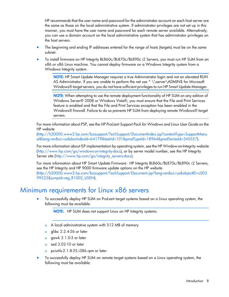 Minimum requirements for linux x86 servers | HP Integrity rx2800 i2 Server User Manual | Page 8 / 124
