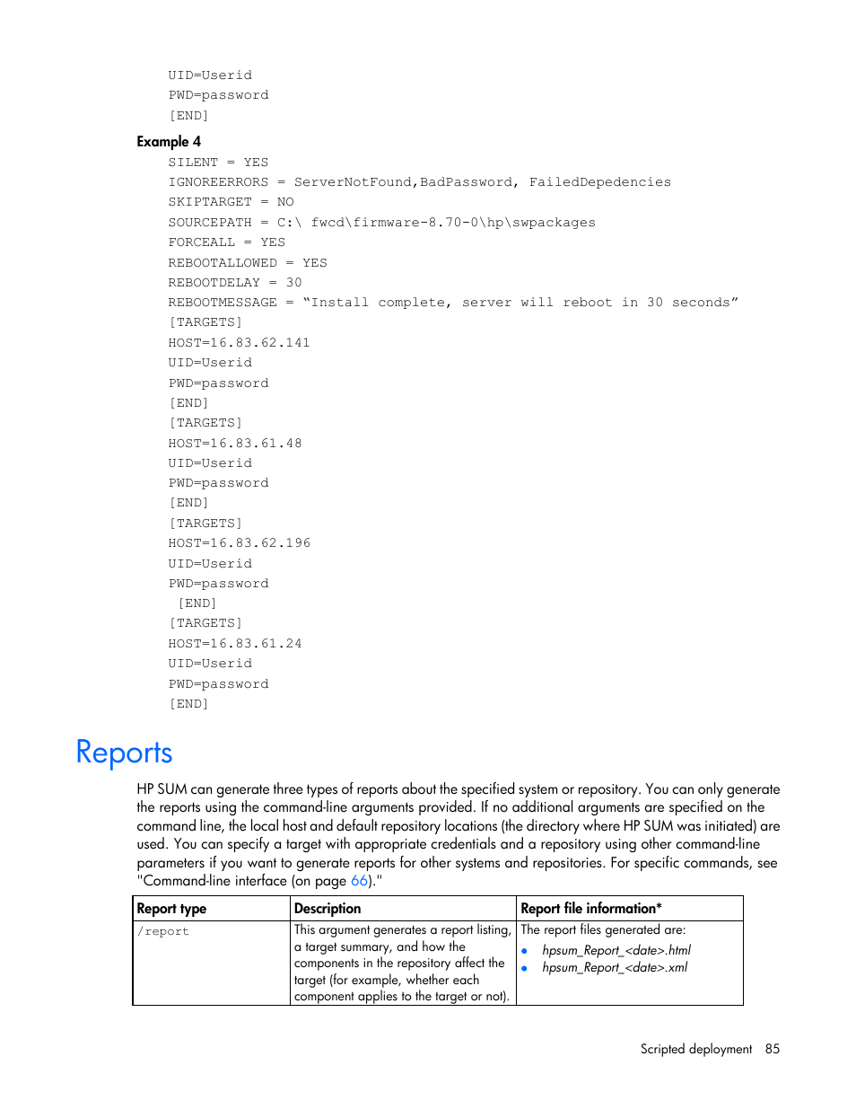 Reports | HP Integrity rx2800 i2 Server User Manual | Page 85 / 124