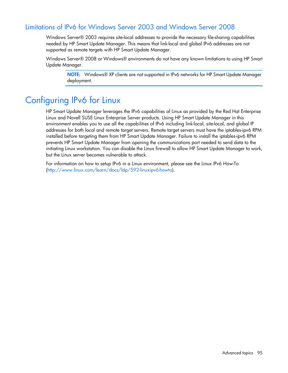 Configuring ipv6 for linux | HP Integrity rx2800 i2 Server User Manual | Page 95 / 124