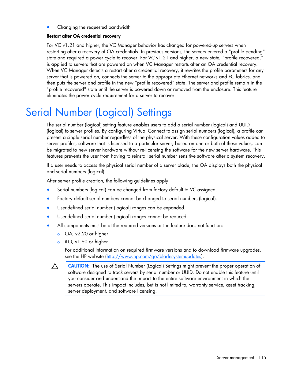 Serial number (logical) settings | HP Virtual Connect 8Gb 24-port Fibre Channel Module for c-Class BladeSystem User Manual | Page 115 / 162