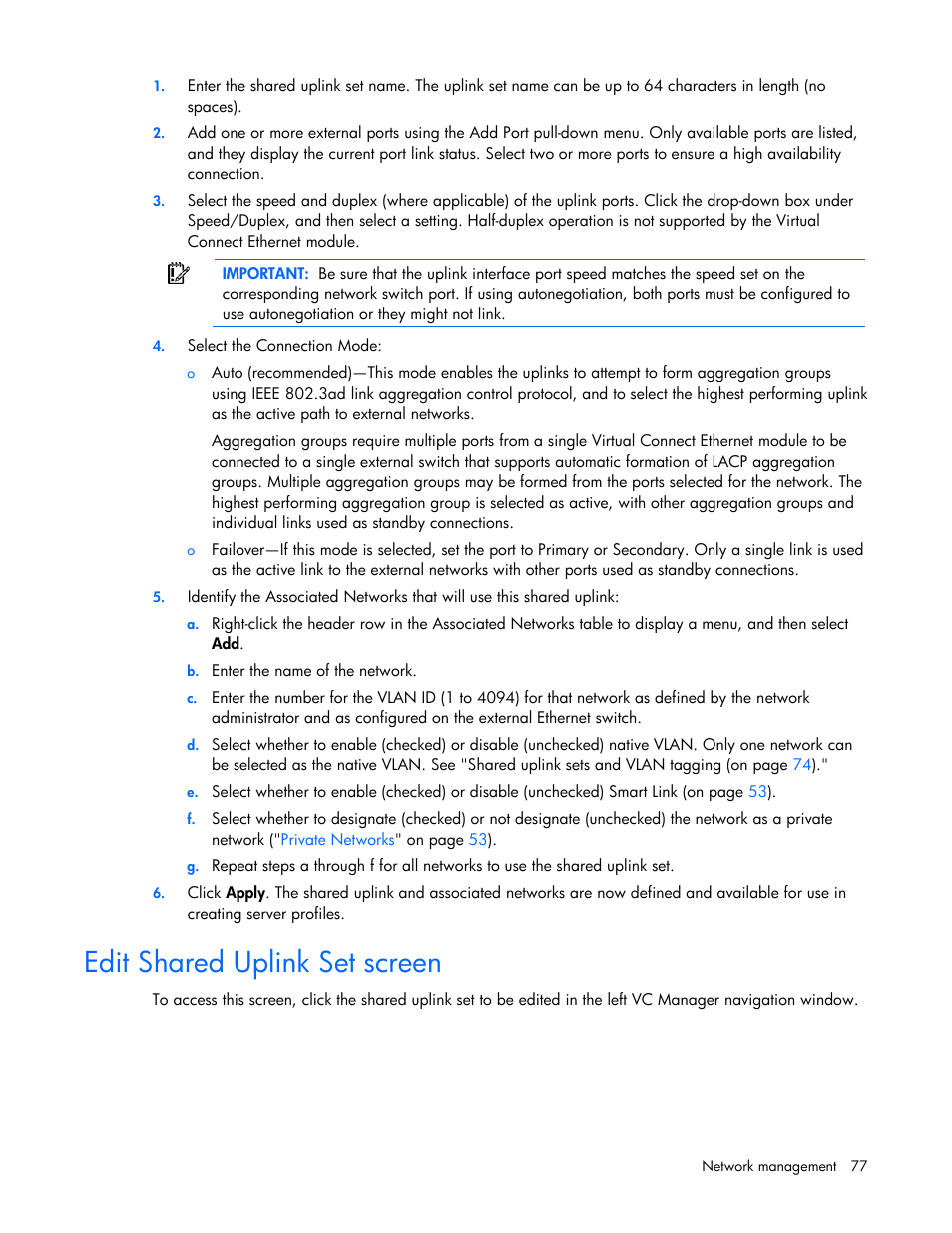 Edit shared uplink set screen, Edit shared, Uplink set screen | HP Virtual Connect 8Gb 24-port Fibre Channel Module for c-Class BladeSystem User Manual | Page 77 / 162