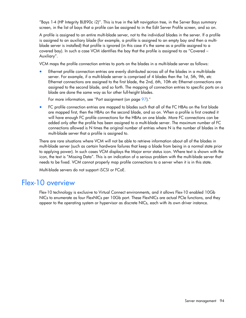 Flex-10 overview | HP Virtual Connect 8Gb 24-port Fibre Channel Module for c-Class BladeSystem User Manual | Page 94 / 162