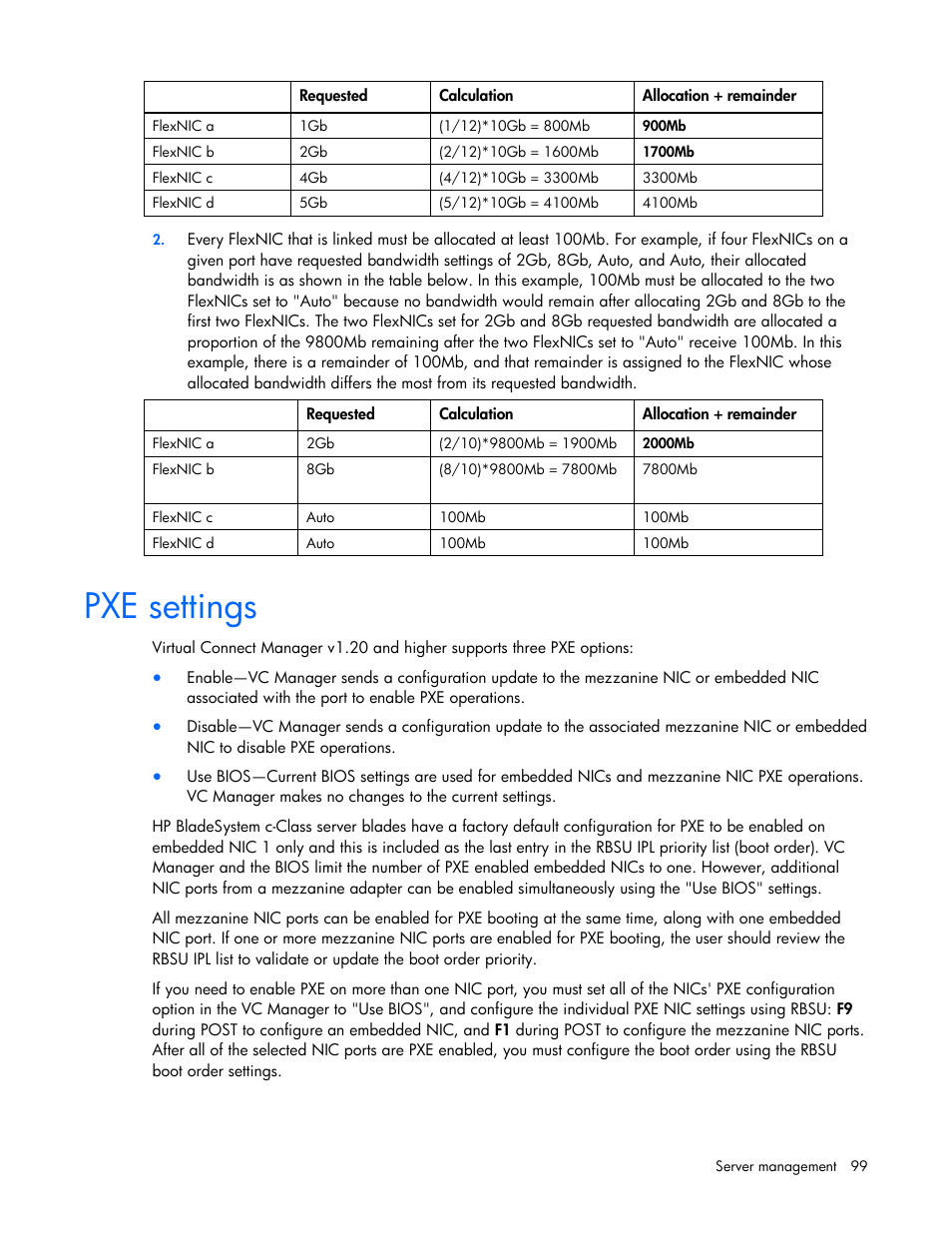 Pxe settings | HP Virtual Connect 8Gb 24-port Fibre Channel Module for c-Class BladeSystem User Manual | Page 99 / 162