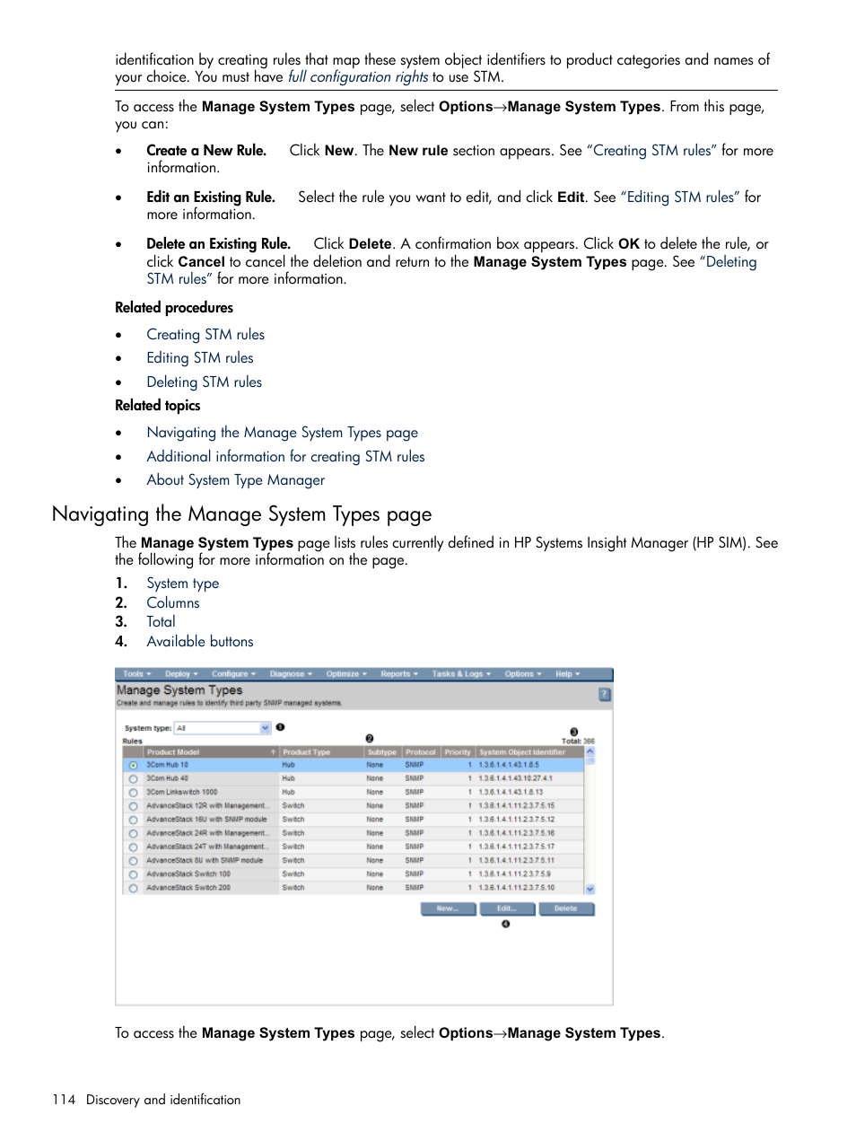 Navigating the manage system types page | HP Systems Insight Manager User Manual | Page 114 / 679