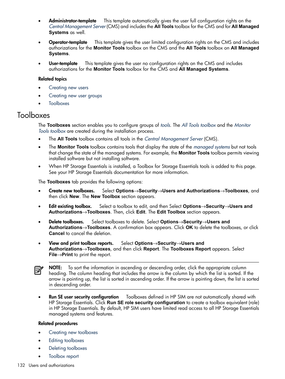 Toolboxes | HP Systems Insight Manager User Manual | Page 132 / 679