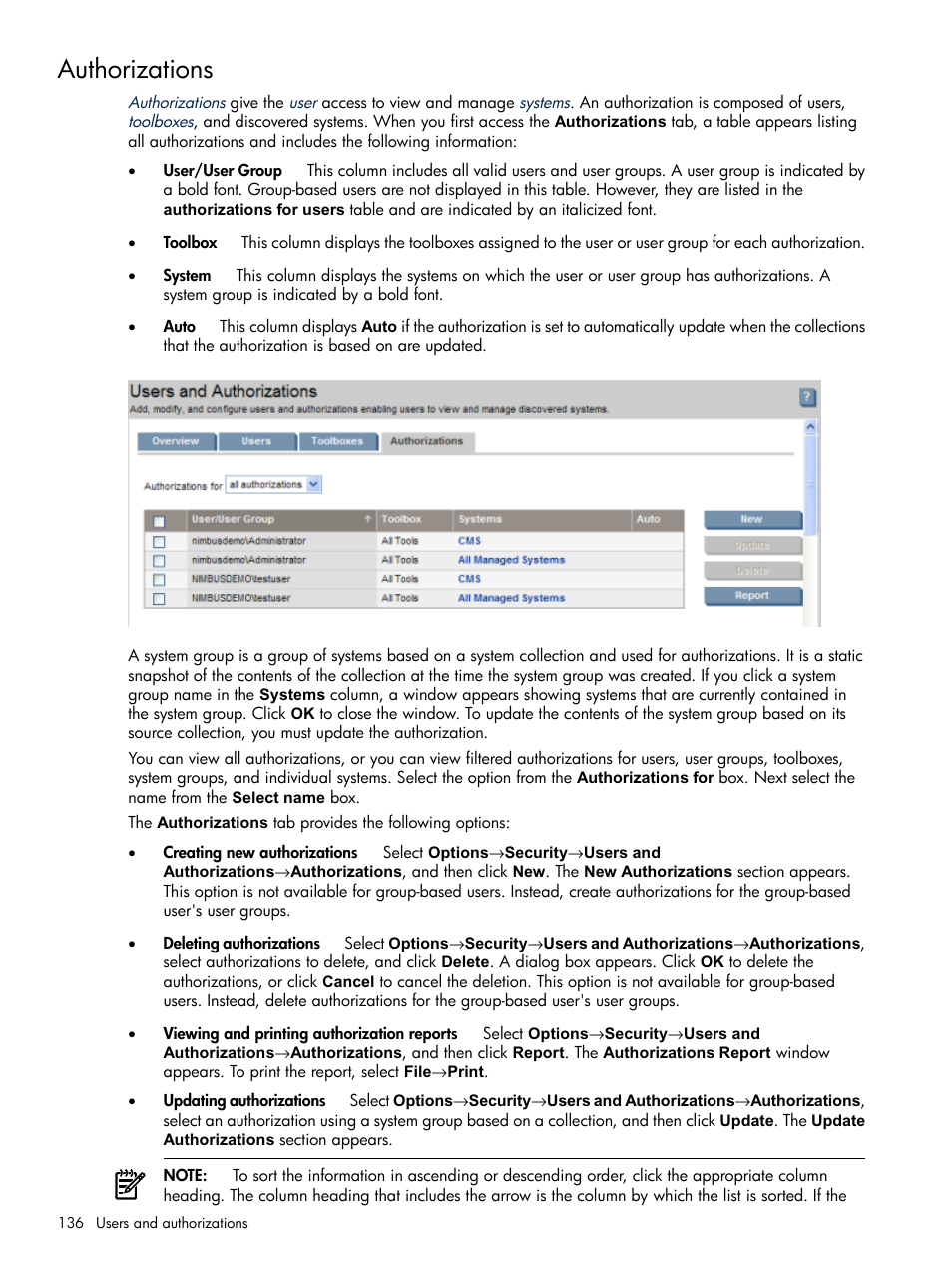 Authorizations | HP Systems Insight Manager User Manual | Page 136 / 679