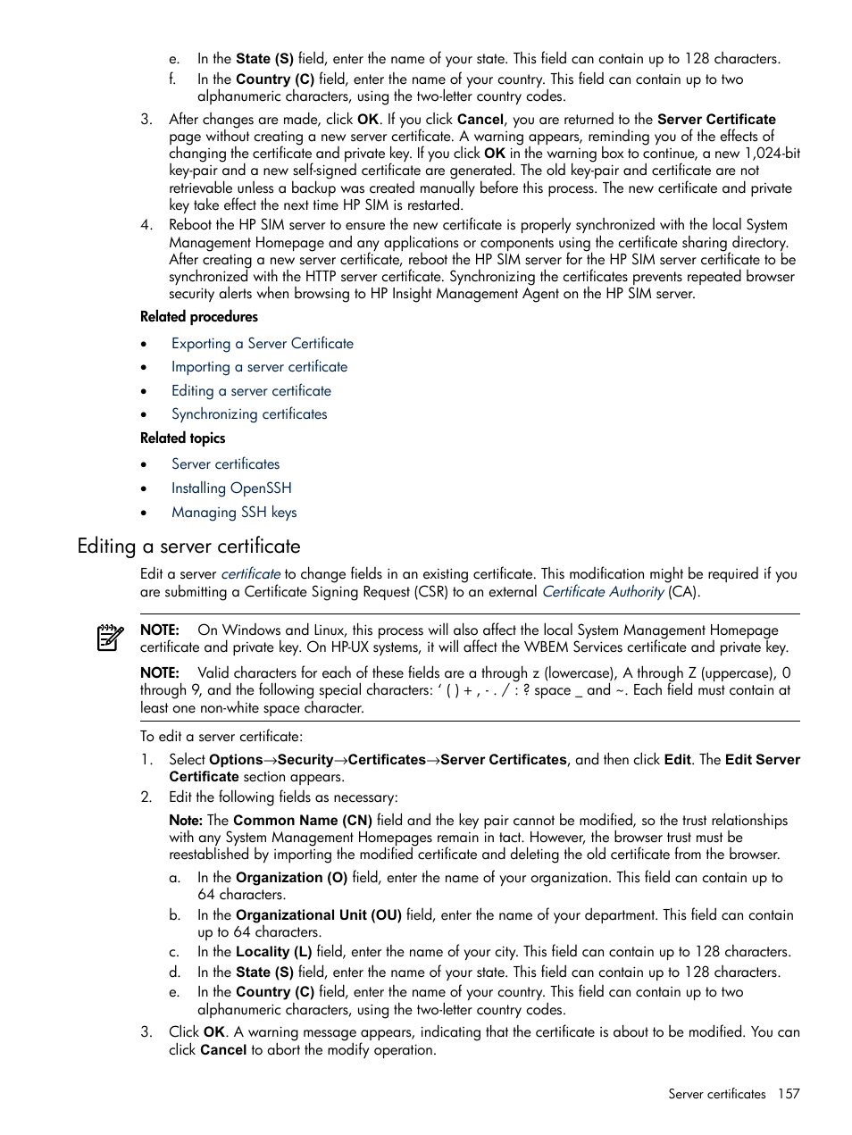 Editing a server certificate | HP Systems Insight Manager User Manual | Page 157 / 679