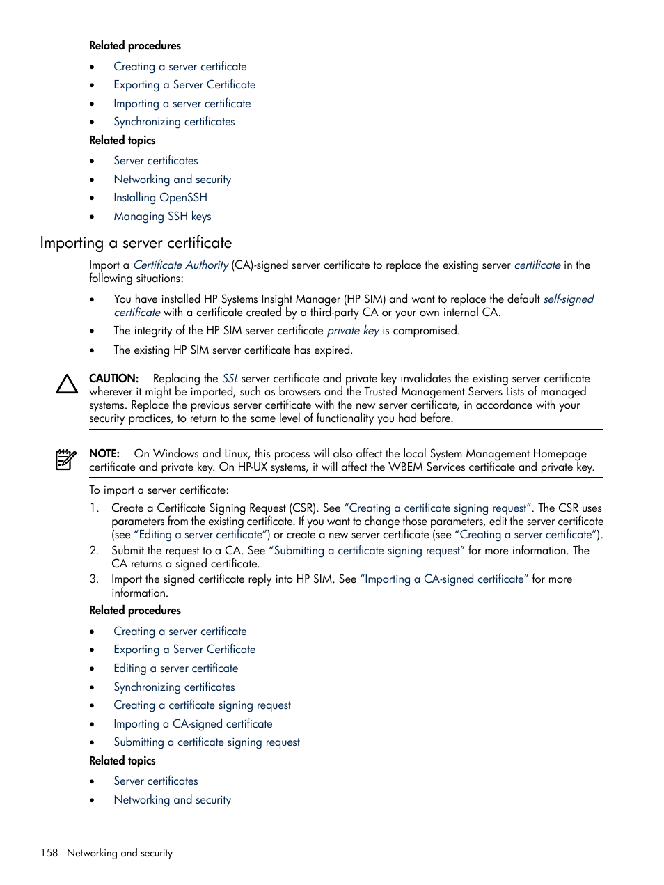 Importing a server certificate | HP Systems Insight Manager User Manual | Page 158 / 679