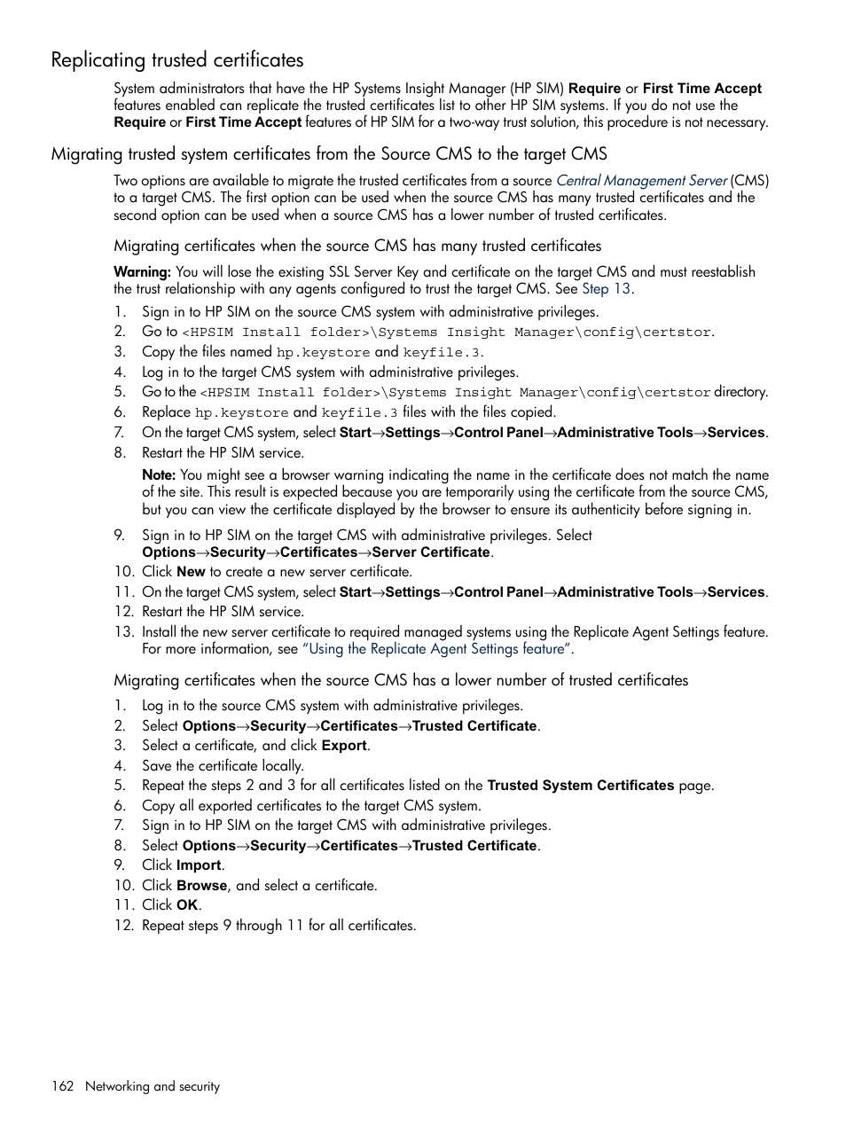 Replicating trusted certificates | HP Systems Insight Manager User Manual | Page 162 / 679
