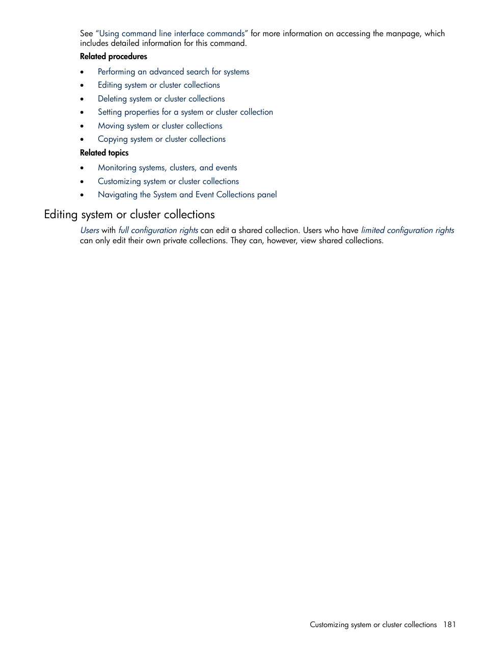 Editing system or cluster collections, Editing system or, Cluster collections | HP Systems Insight Manager User Manual | Page 181 / 679