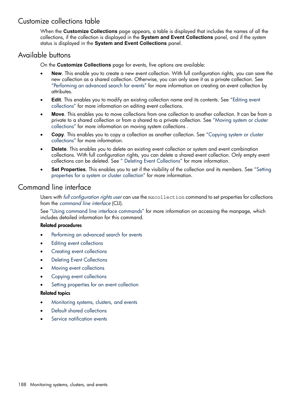 Customize collections table, Available buttons, Command line interface | HP Systems Insight Manager User Manual | Page 188 / 679