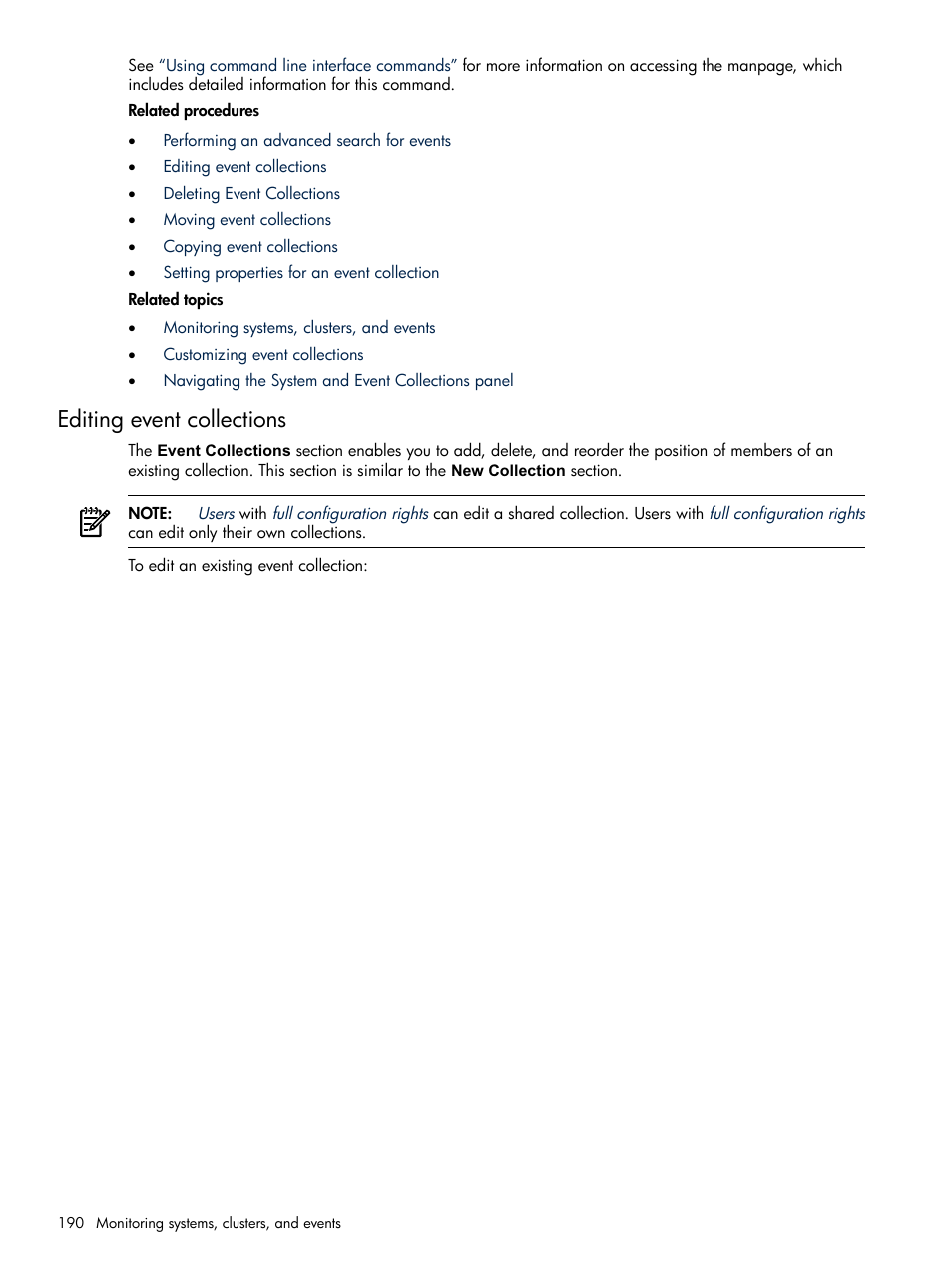 Editing event collections, Editing event, Collections | HP Systems Insight Manager User Manual | Page 190 / 679