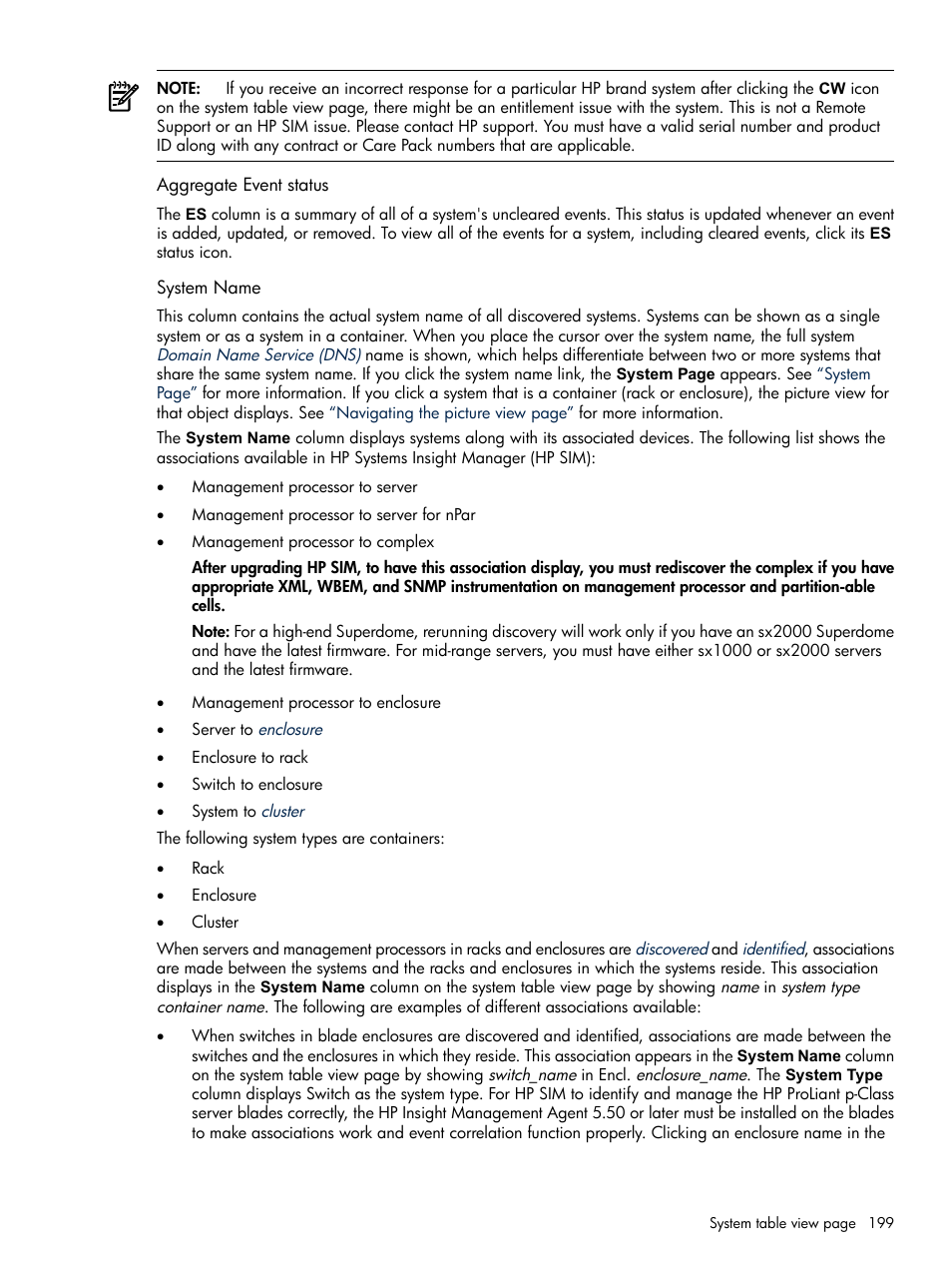 Aggregate event status, System name, Aggregate event status system name | HP Systems Insight Manager User Manual | Page 199 / 679