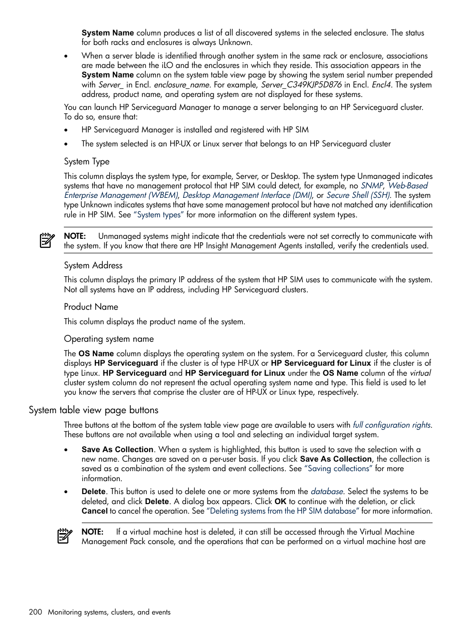 System type, System address, Product name | Operating system name | HP Systems Insight Manager User Manual | Page 200 / 679