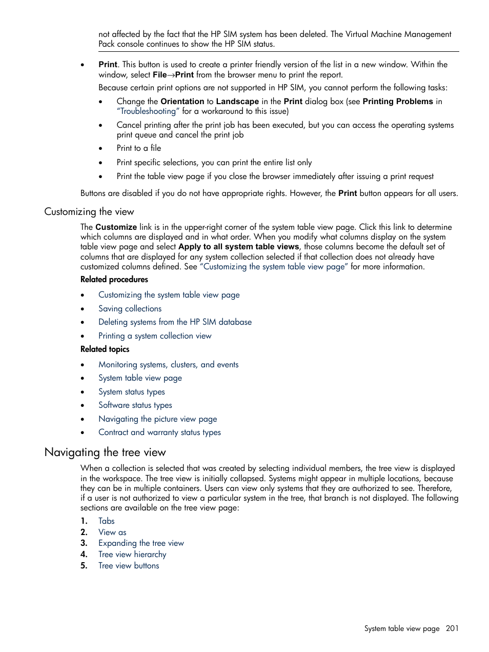 Customizing the view, Navigating the tree view | HP Systems Insight Manager User Manual | Page 201 / 679
