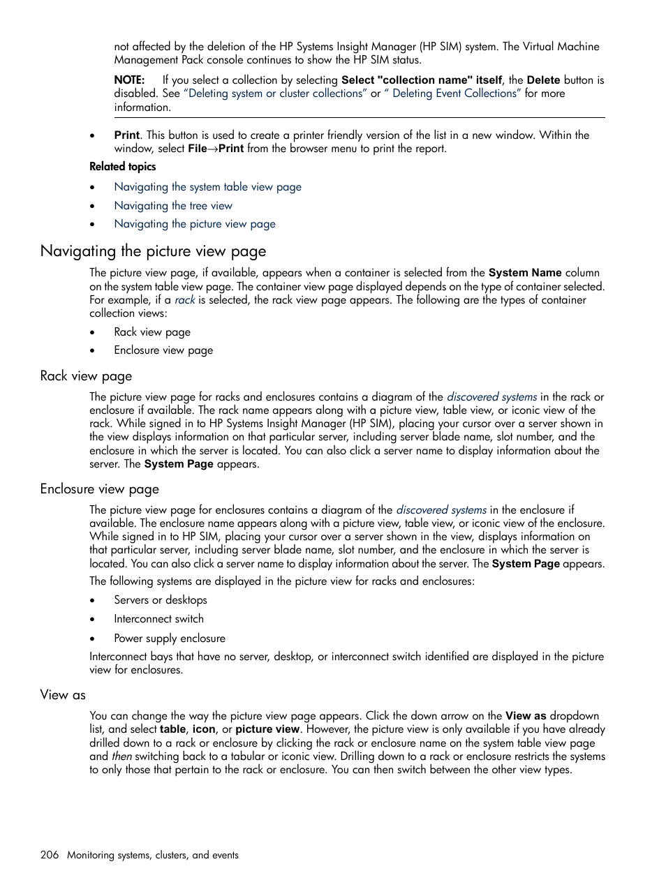 View as, Navigating the picture view page | HP Systems Insight Manager User Manual | Page 206 / 679