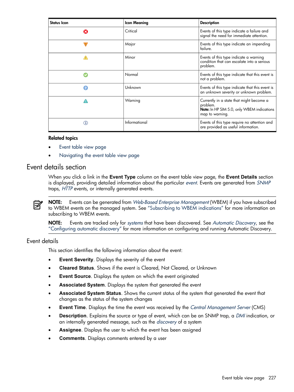 Event details section, Event details, Event | Details section | HP Systems Insight Manager User Manual | Page 227 / 679