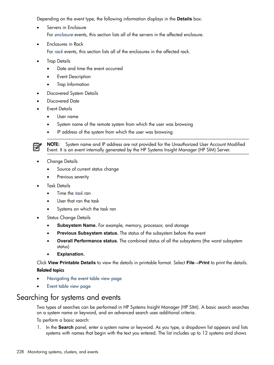 Searching for systems and events | HP Systems Insight Manager User Manual | Page 228 / 679