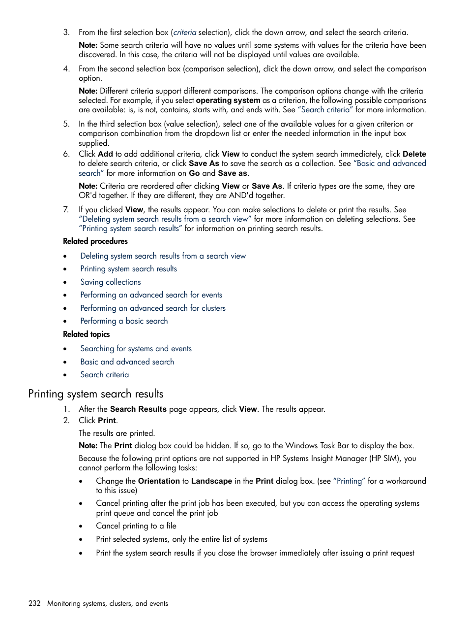 Printing system search results | HP Systems Insight Manager User Manual | Page 232 / 679