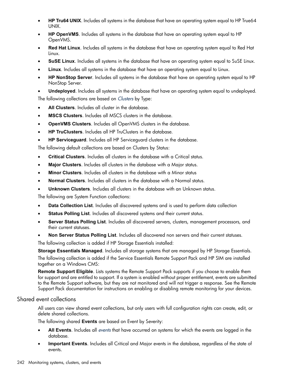 Shared event collections | HP Systems Insight Manager User Manual | Page 242 / 679