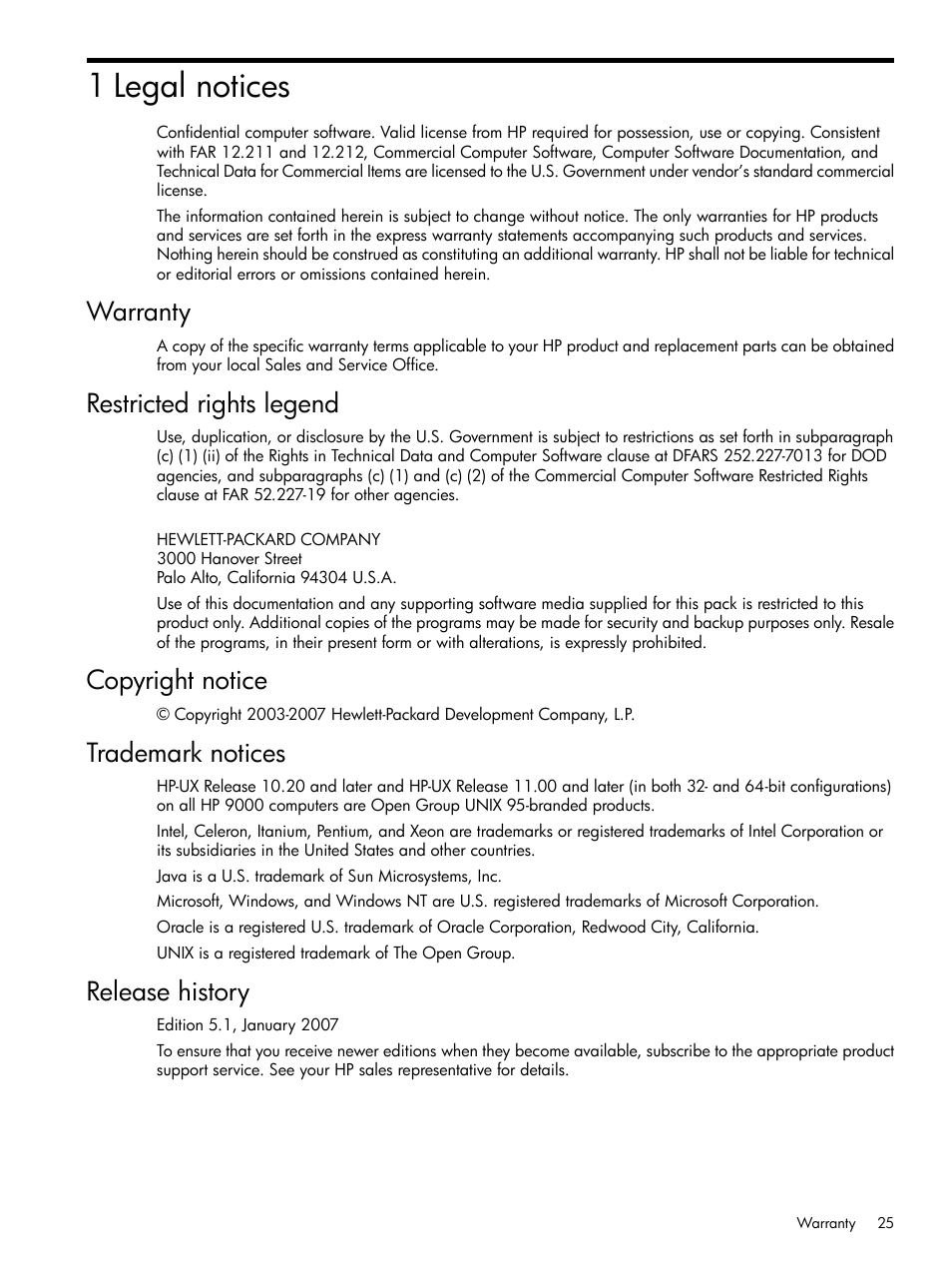 1 legal notices, Warranty, Restricted rights legend | Copyright notice, Trademark notices, Release history | HP Systems Insight Manager User Manual | Page 25 / 679