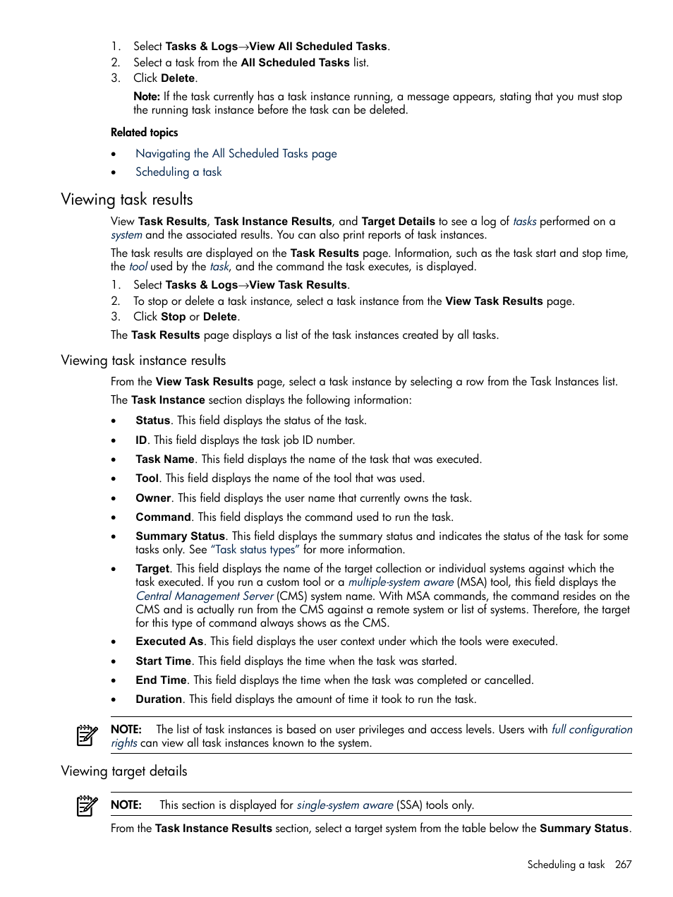 Viewing task results, Viewing task instance results, Viewing target details | HP Systems Insight Manager User Manual | Page 267 / 679