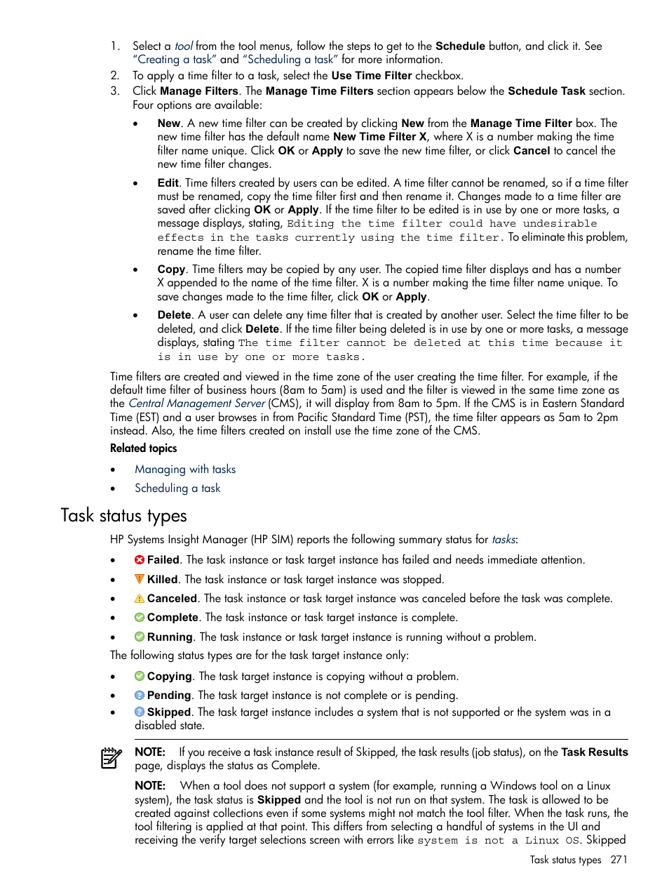 Task status types | HP Systems Insight Manager User Manual | Page 271 / 679