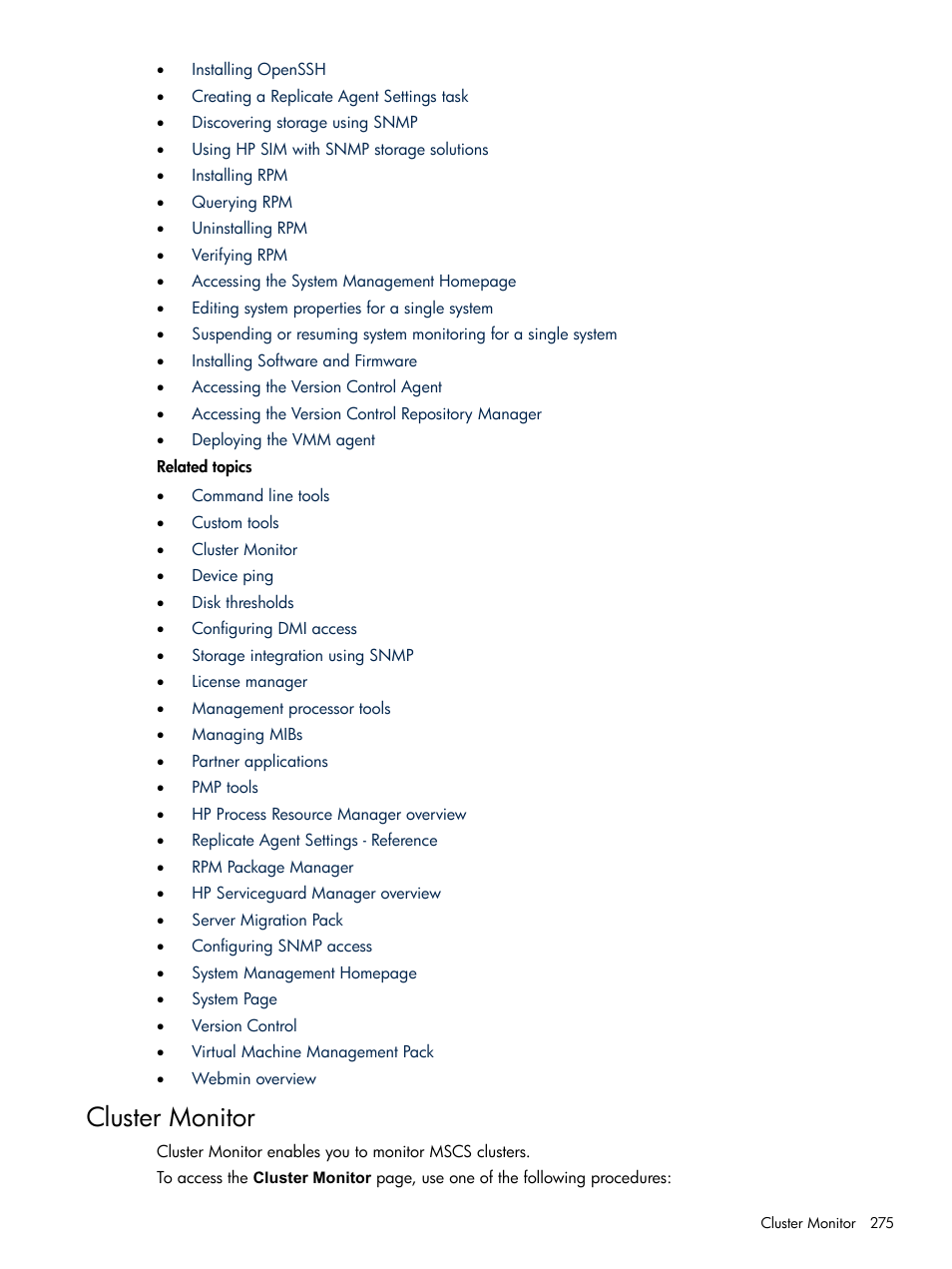 Cluster monitor | HP Systems Insight Manager User Manual | Page 275 / 679