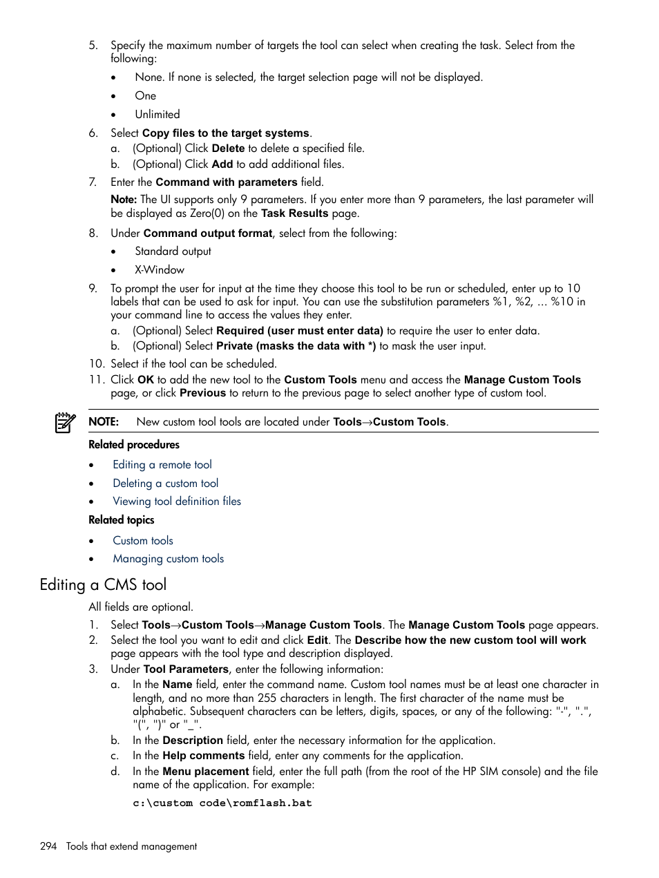 Editing a cms tool | HP Systems Insight Manager User Manual | Page 294 / 679