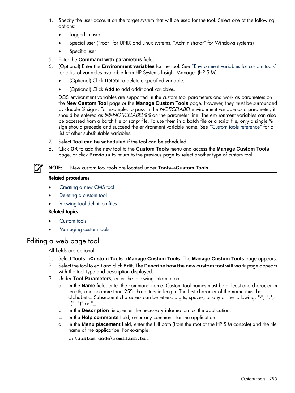 Editing a web page tool | HP Systems Insight Manager User Manual | Page 295 / 679