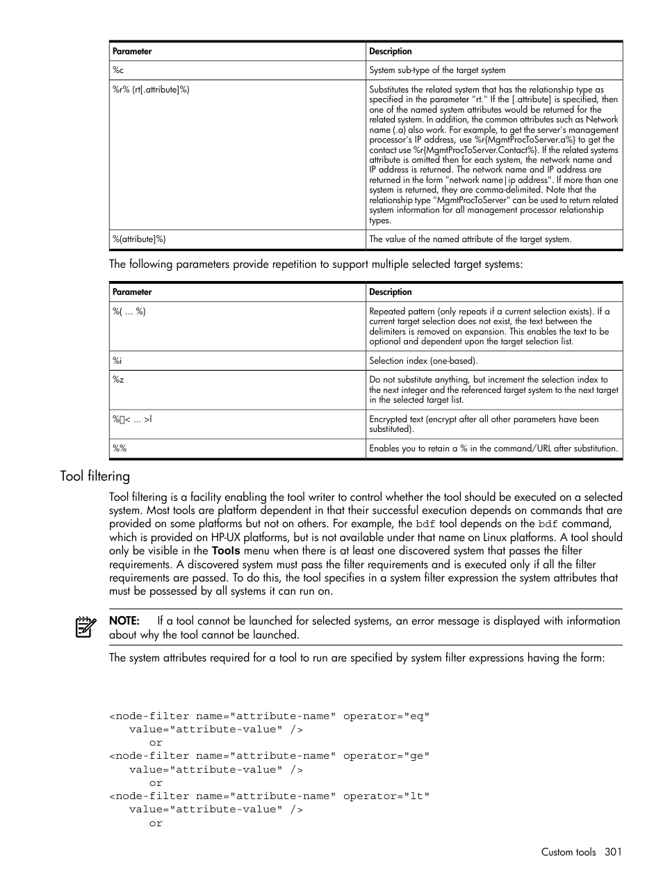 Tool filtering | HP Systems Insight Manager User Manual | Page 301 / 679