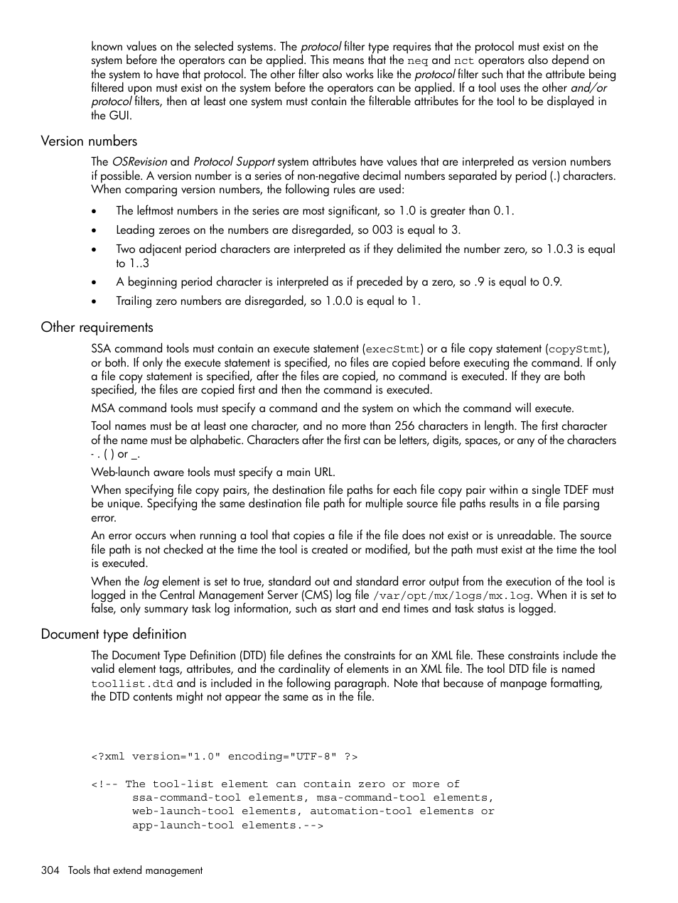 Version numbers, Other requirements, Document type definition | HP Systems Insight Manager User Manual | Page 304 / 679