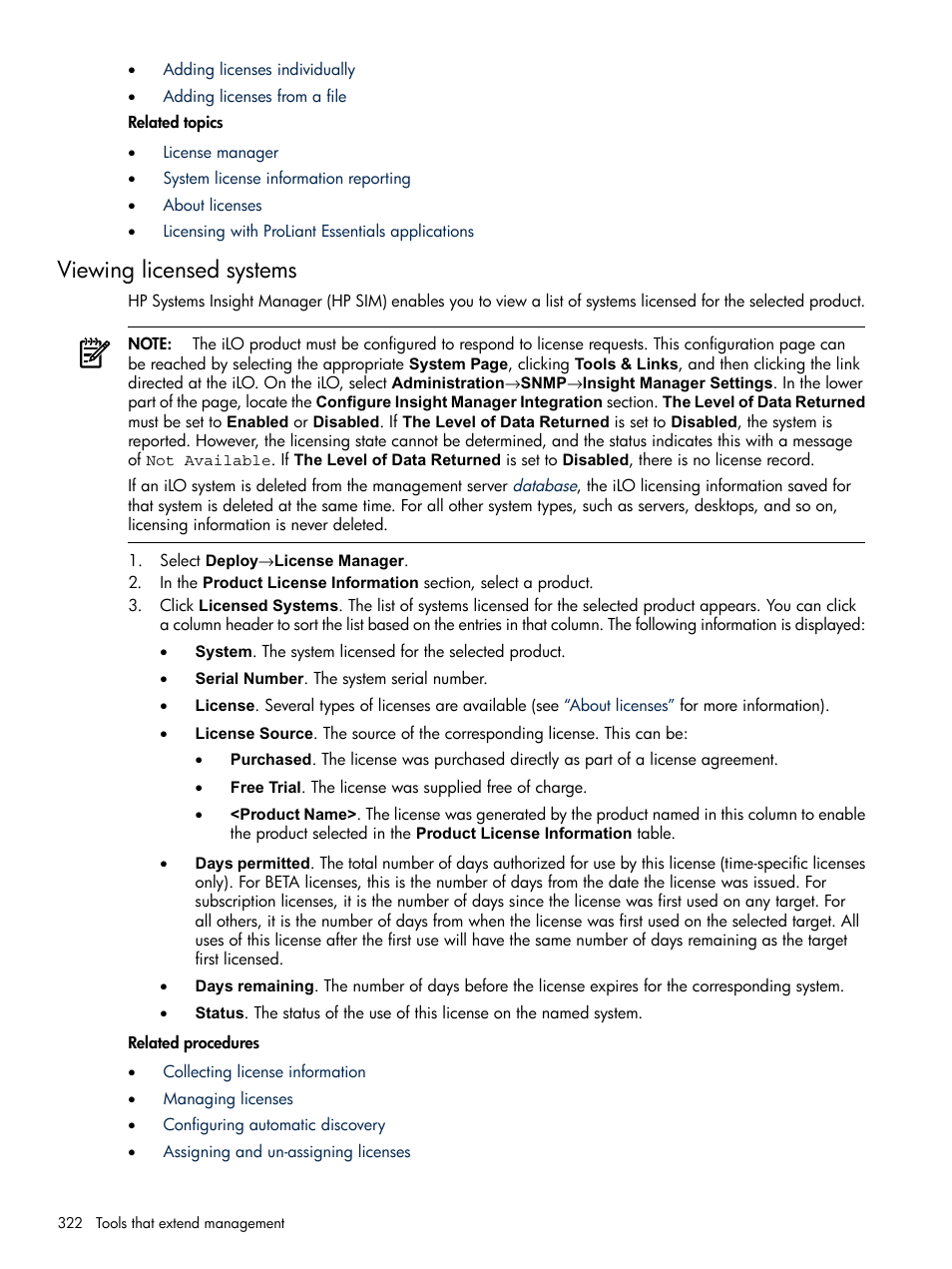 Viewing licensed systems | HP Systems Insight Manager User Manual | Page 322 / 679