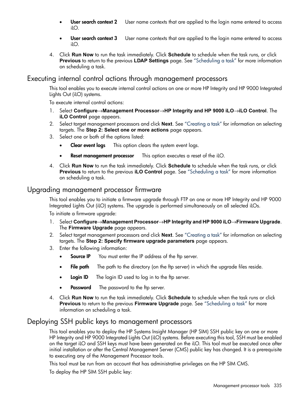 Upgrading management processor firmware, Deploying ssh public keys to management processors | HP Systems Insight Manager User Manual | Page 335 / 679
