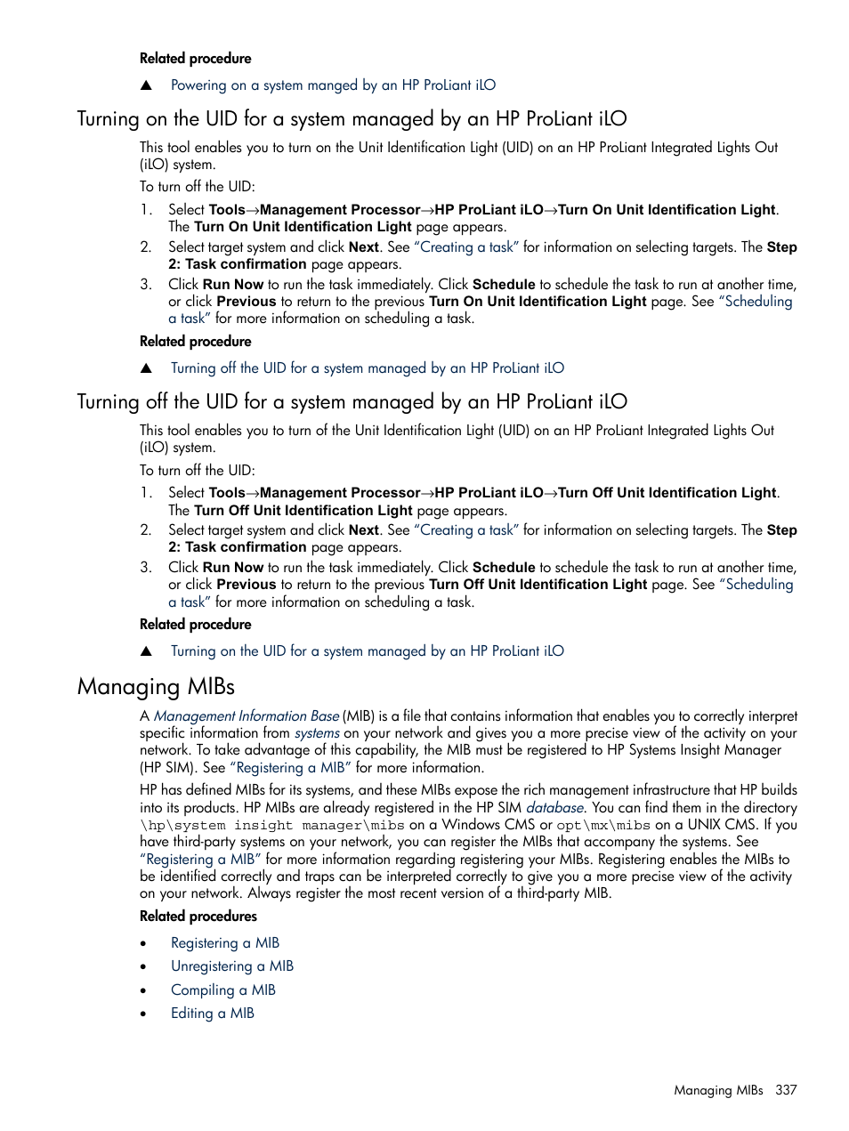 Managing mibs | HP Systems Insight Manager User Manual | Page 337 / 679