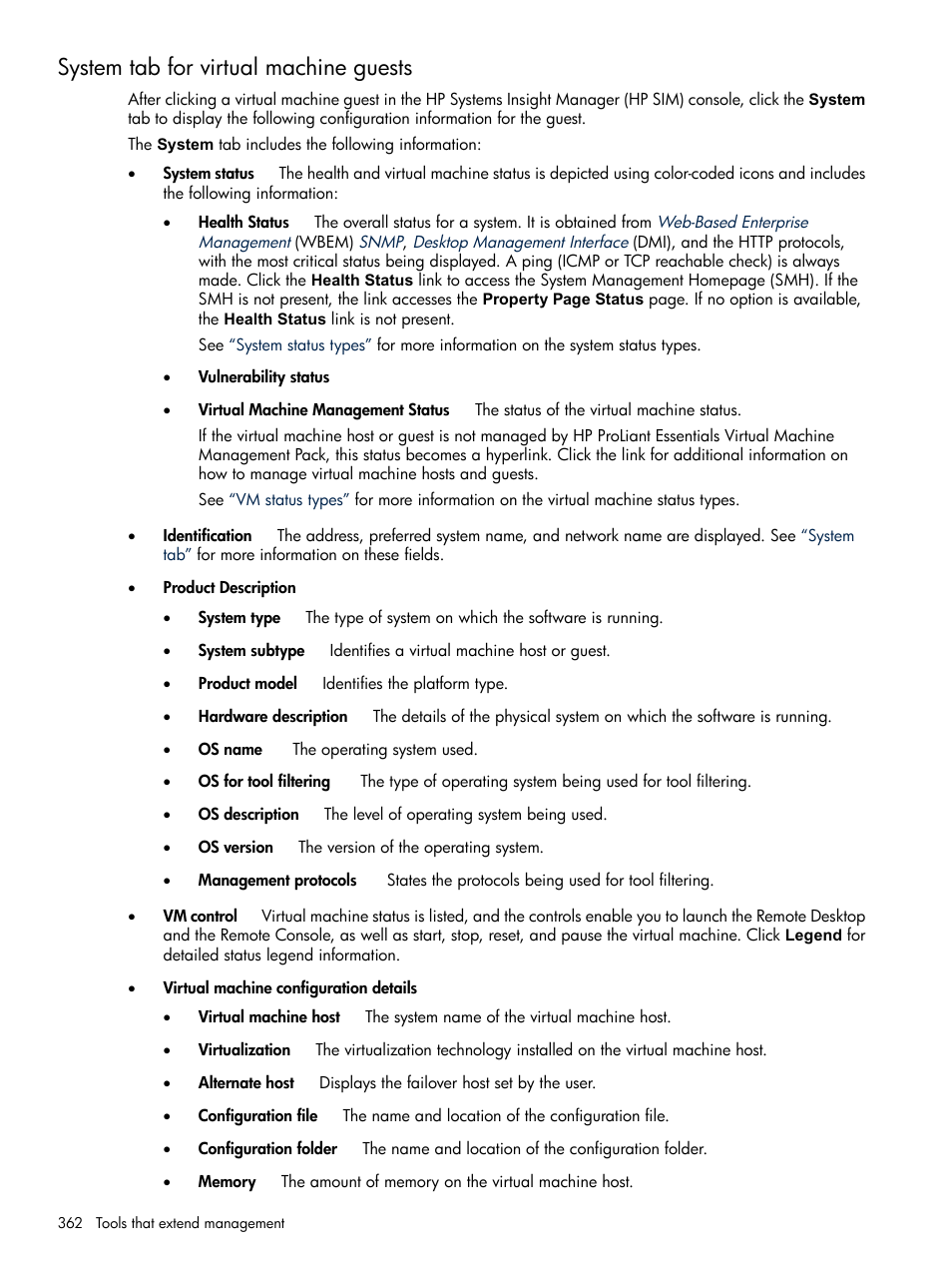 System tab for virtual machine guests | HP Systems Insight Manager User Manual | Page 362 / 679