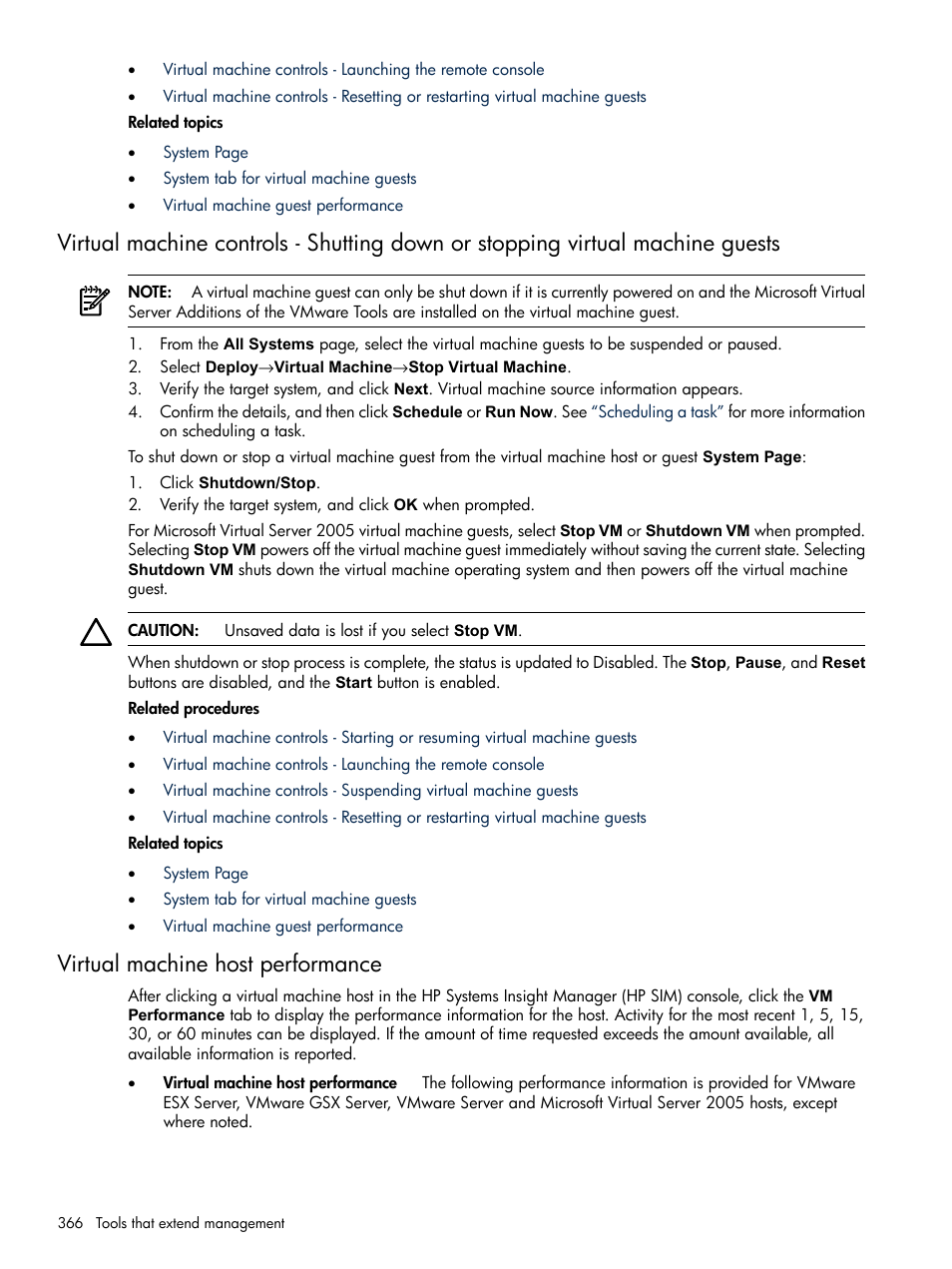 Virtual machine host performance | HP Systems Insight Manager User Manual | Page 366 / 679