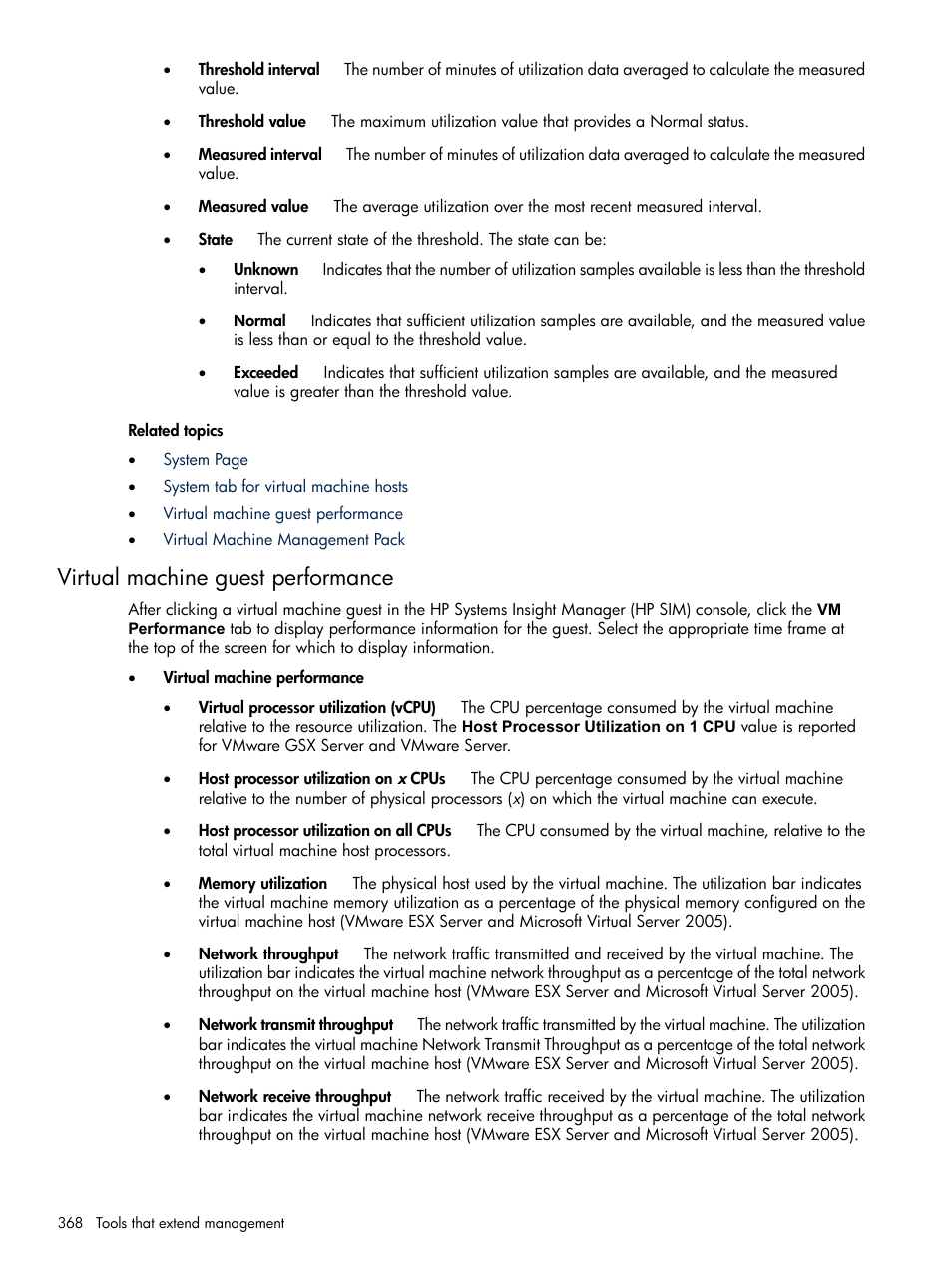 Virtual machine guest performance | HP Systems Insight Manager User Manual | Page 368 / 679